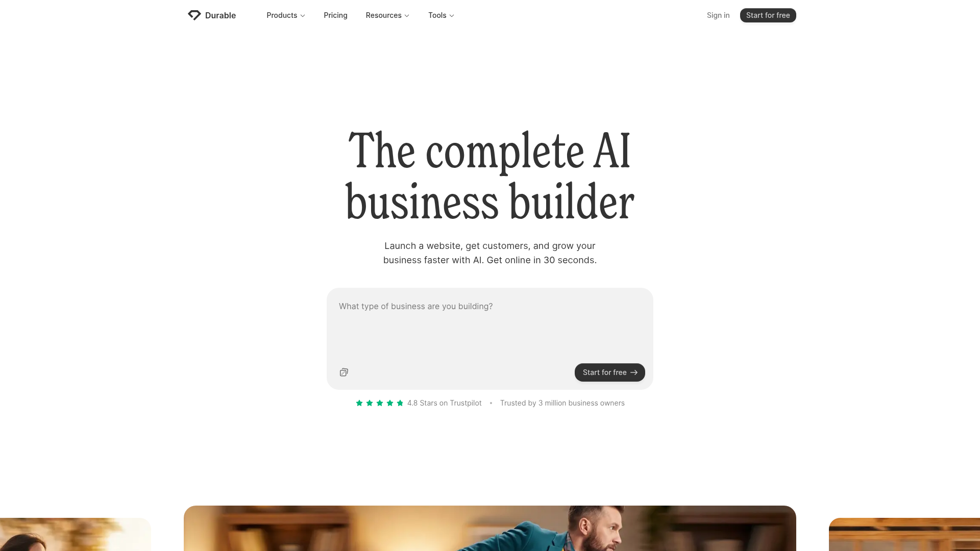Durable.co homepage