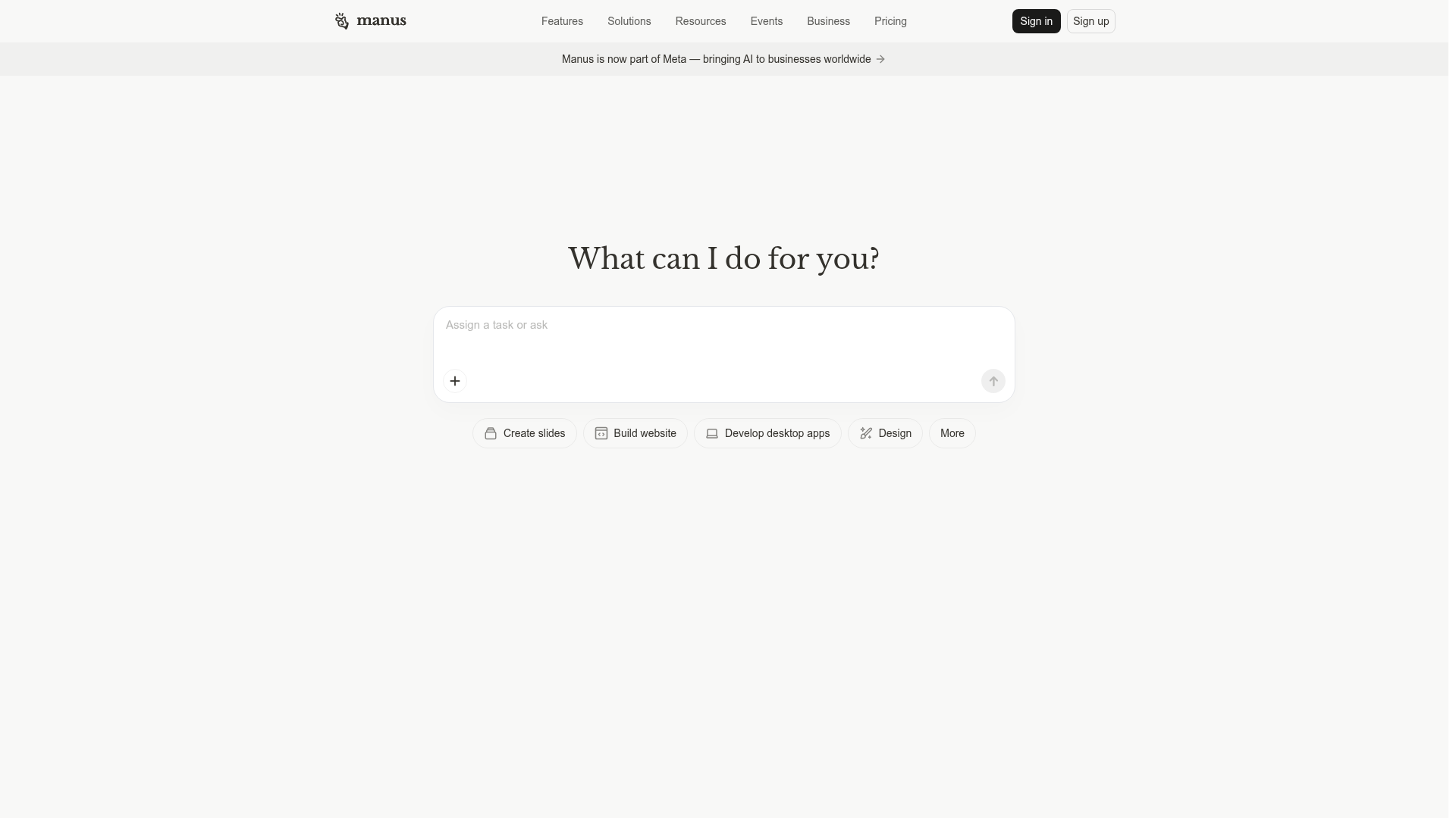 Manus homepage