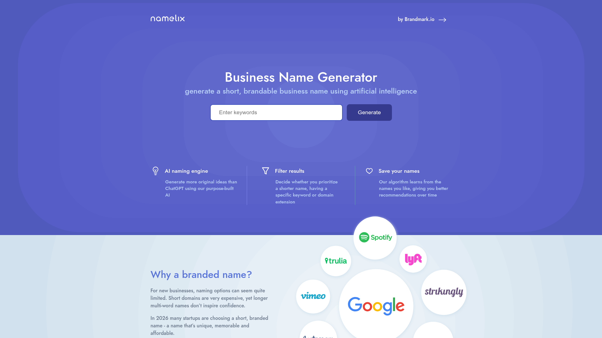 Namelix homepage