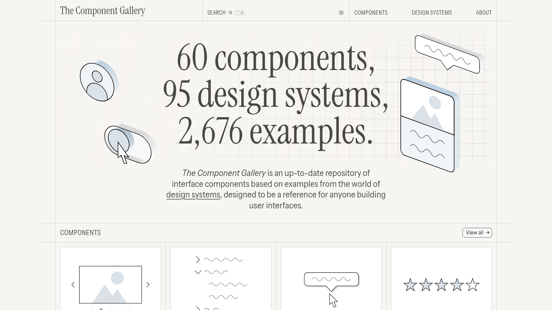 Component Gallery — a searchable library of UI components from real design systems